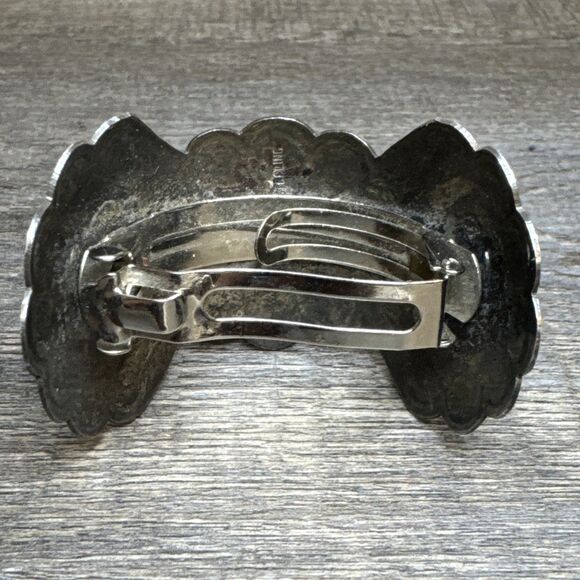 Vtg Old Pawn Toned Navajo Sterling Silver Turquoise Ponytail Hair Barrette Clip main image 5